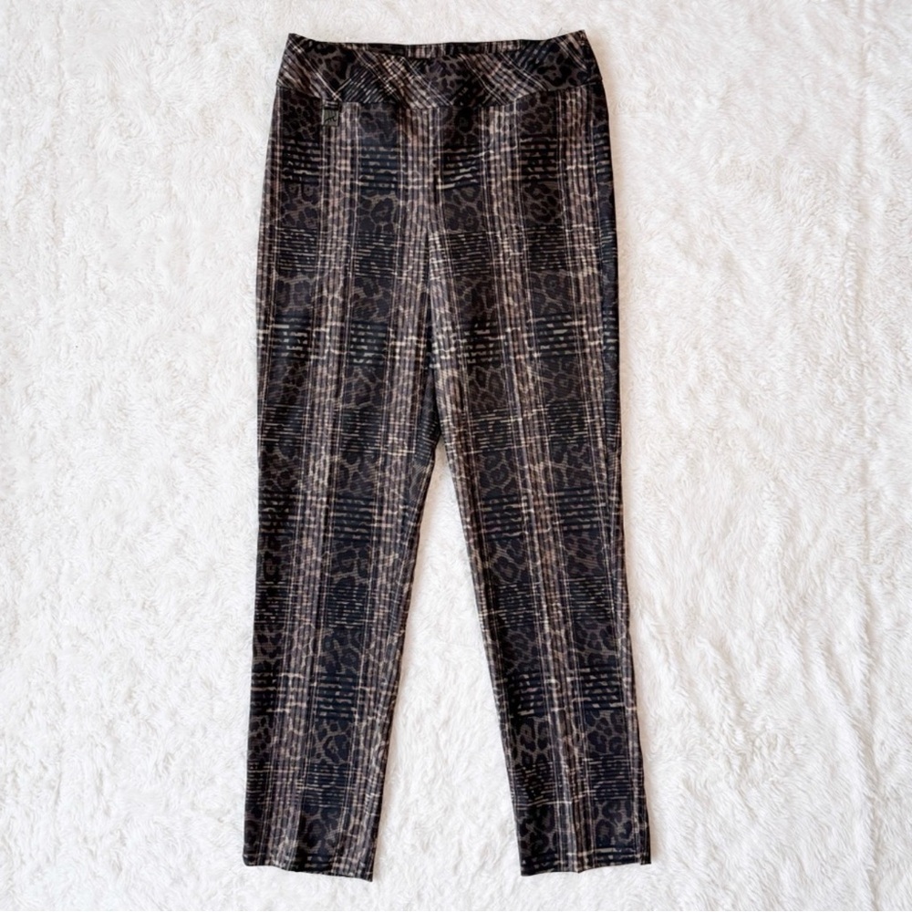 Joseph Ribkoff Woman Black Brown Leopard Animal Cigarette Pants US10 Classic 90s